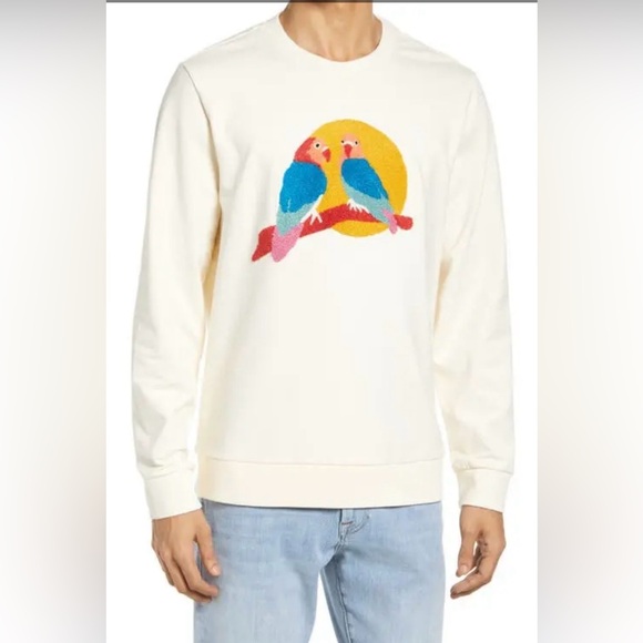 Bonobos NWT Medium Cream Bird Graphic Sweatshirt Textured Applique $129